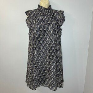 Code X Mode Blue Floral High Neck Floral Ruffle Sleeveless Mini Dress